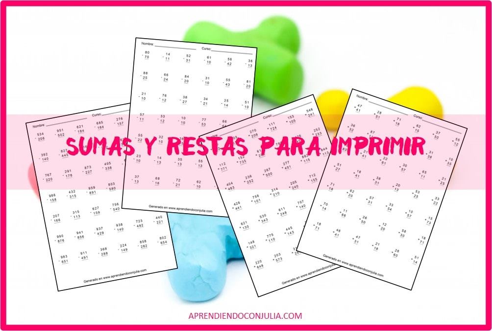 Os dejo 20 hojas de trabajo de sumas y restas para imprimir ...