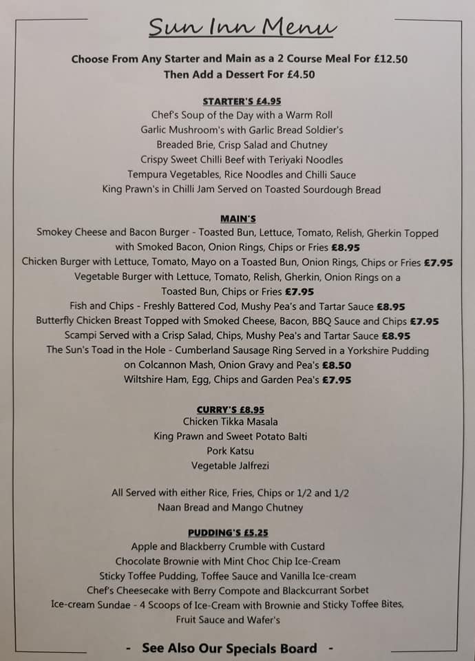 Introducing our new menu for January... - The Sun Inn - Rhos