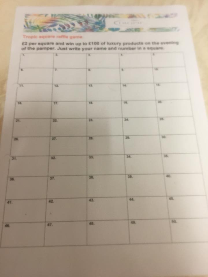 Tropic by Katie - Raffle is now open, numbers 1-50 £2 a square, winner ...