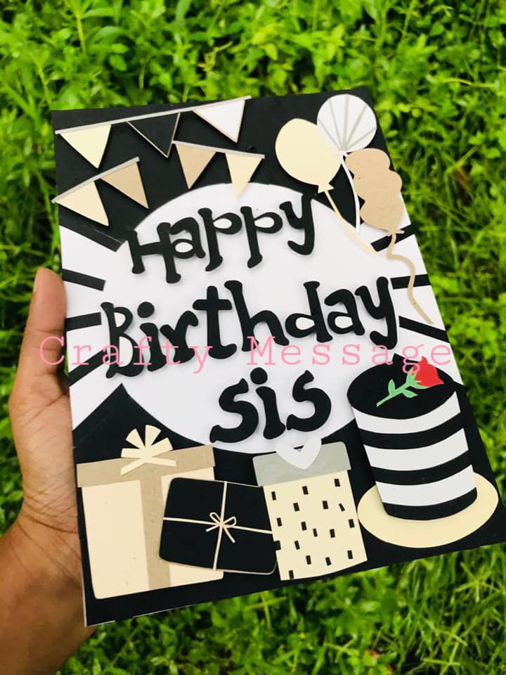 Crafty Message - Black & white themed birthday card for a...