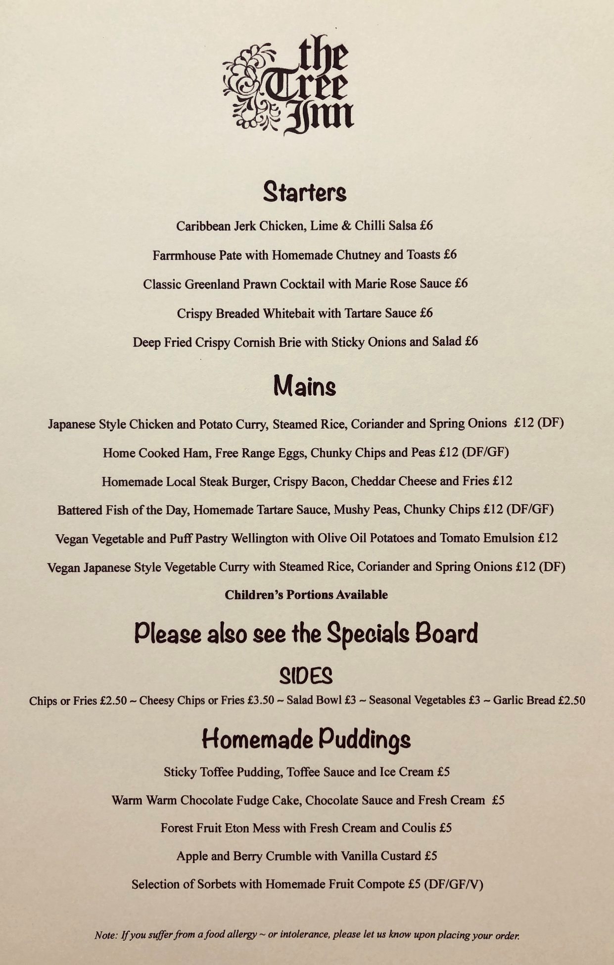 The Tree Inn - New a la carte menu, Sunday roasts served...
