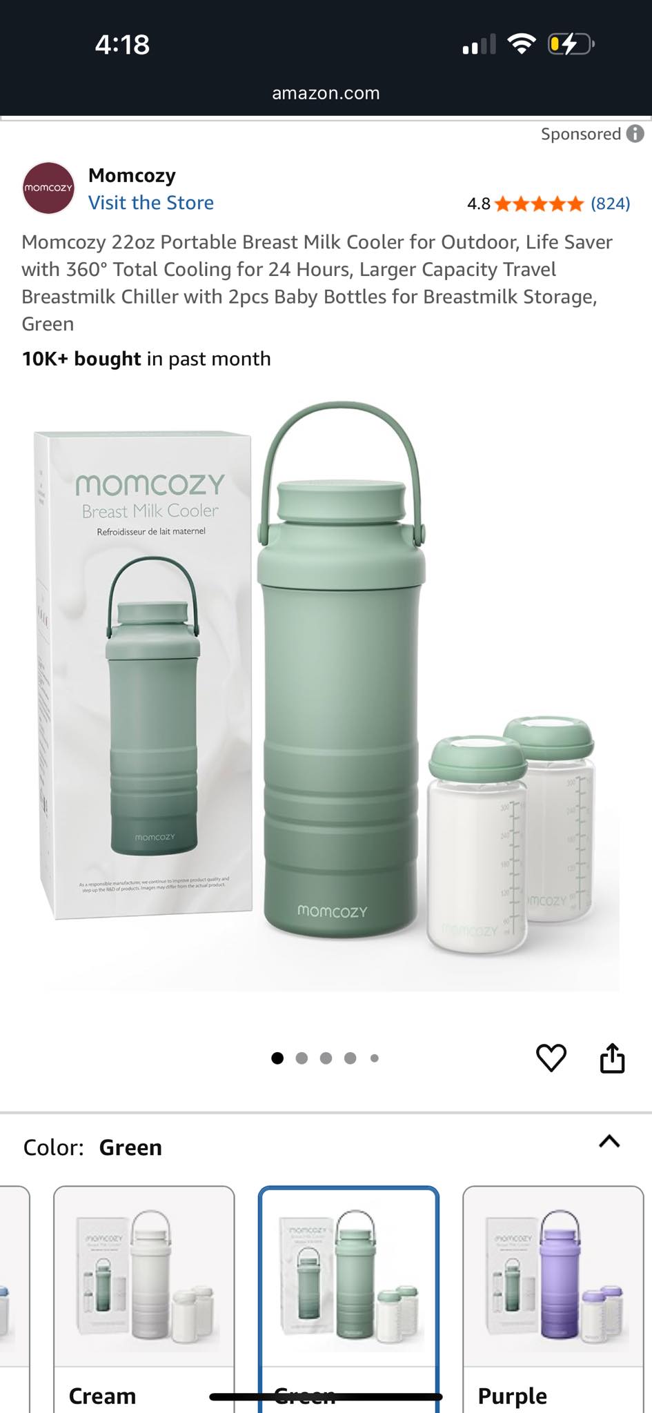 Momcozy Breast Milk Storage Bottles – 4 Pack, 10oz, BPA-Free, Wide Neck, Fridge & Cooler Compatible