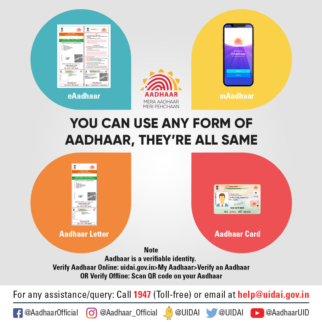 You can use any form of #Aadhaar... - Aadhaar RO Chandigarh