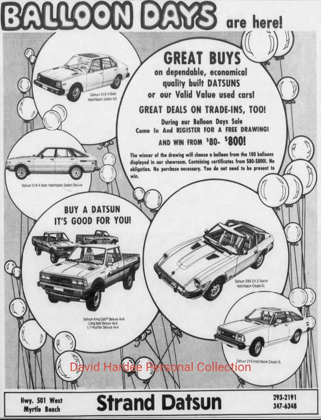 1981 Strand Datsun advertisement on Hwy 501 West in Myrtle Beach
