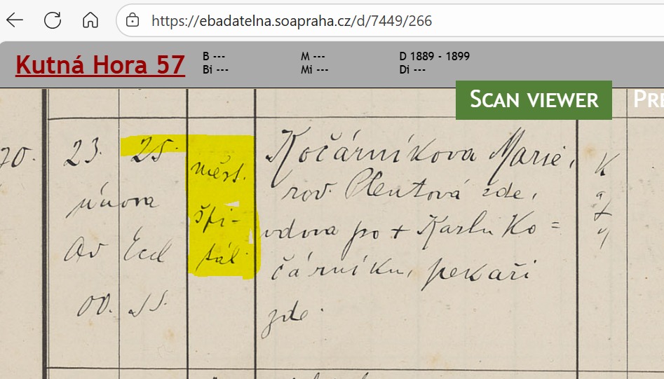 Interpreting non-numeric house number in Czech death record