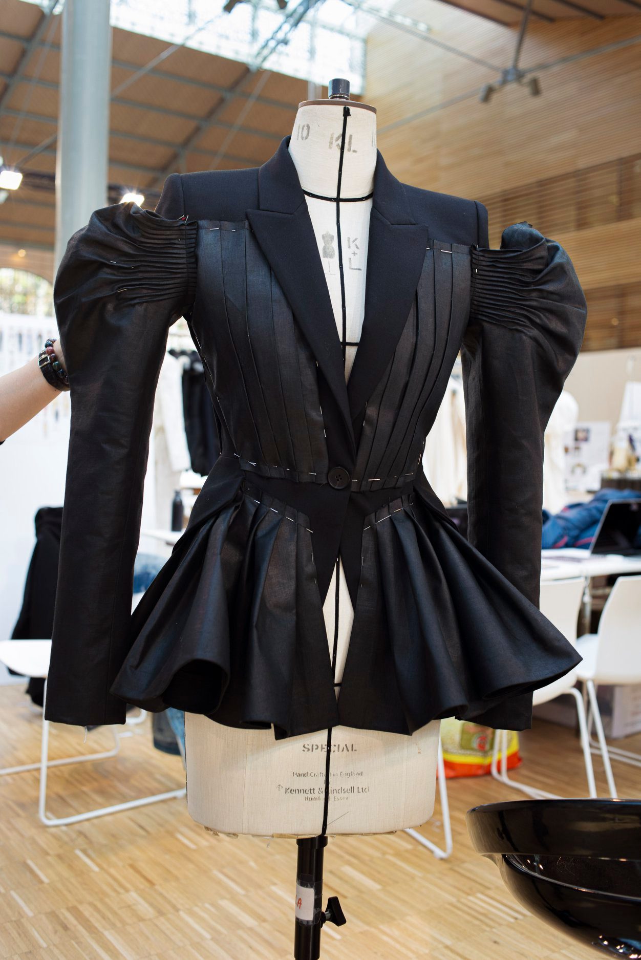 In Progress: A deconstructed jacket with exploded sleeves, drape 