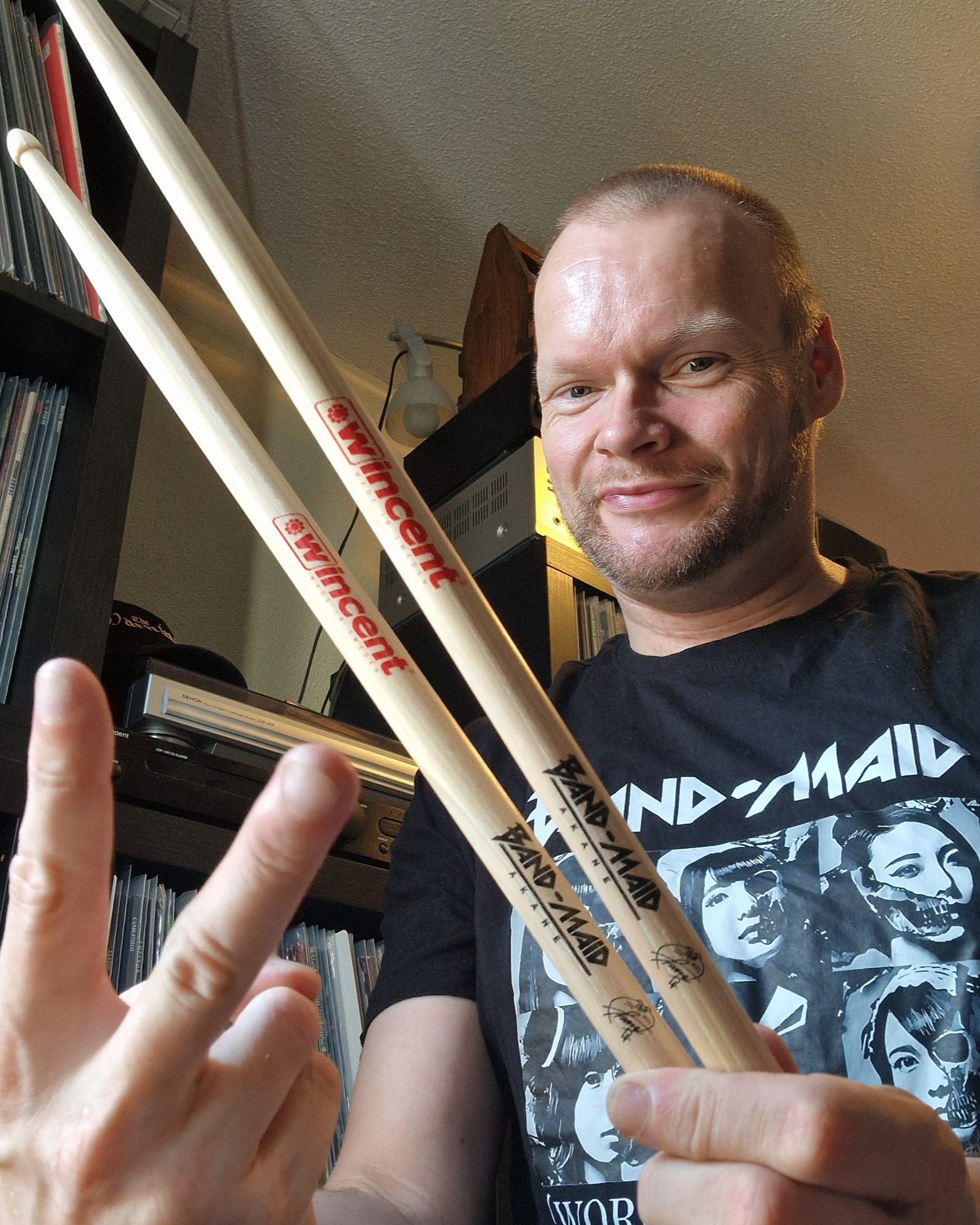 Band-maid's Akane signature drumsticks at Shimamura Toyosu