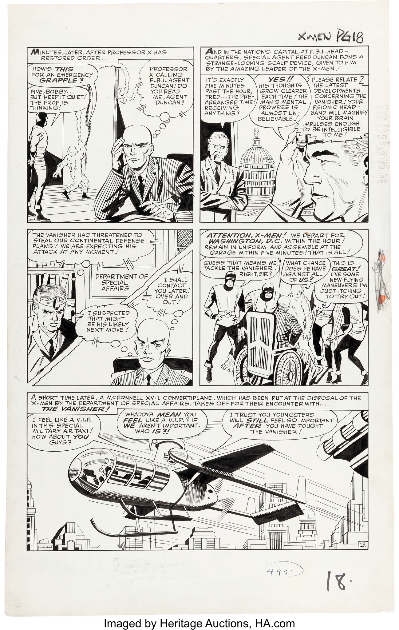 Kirby's X-Men #2 page with border notes at Heritage Auction