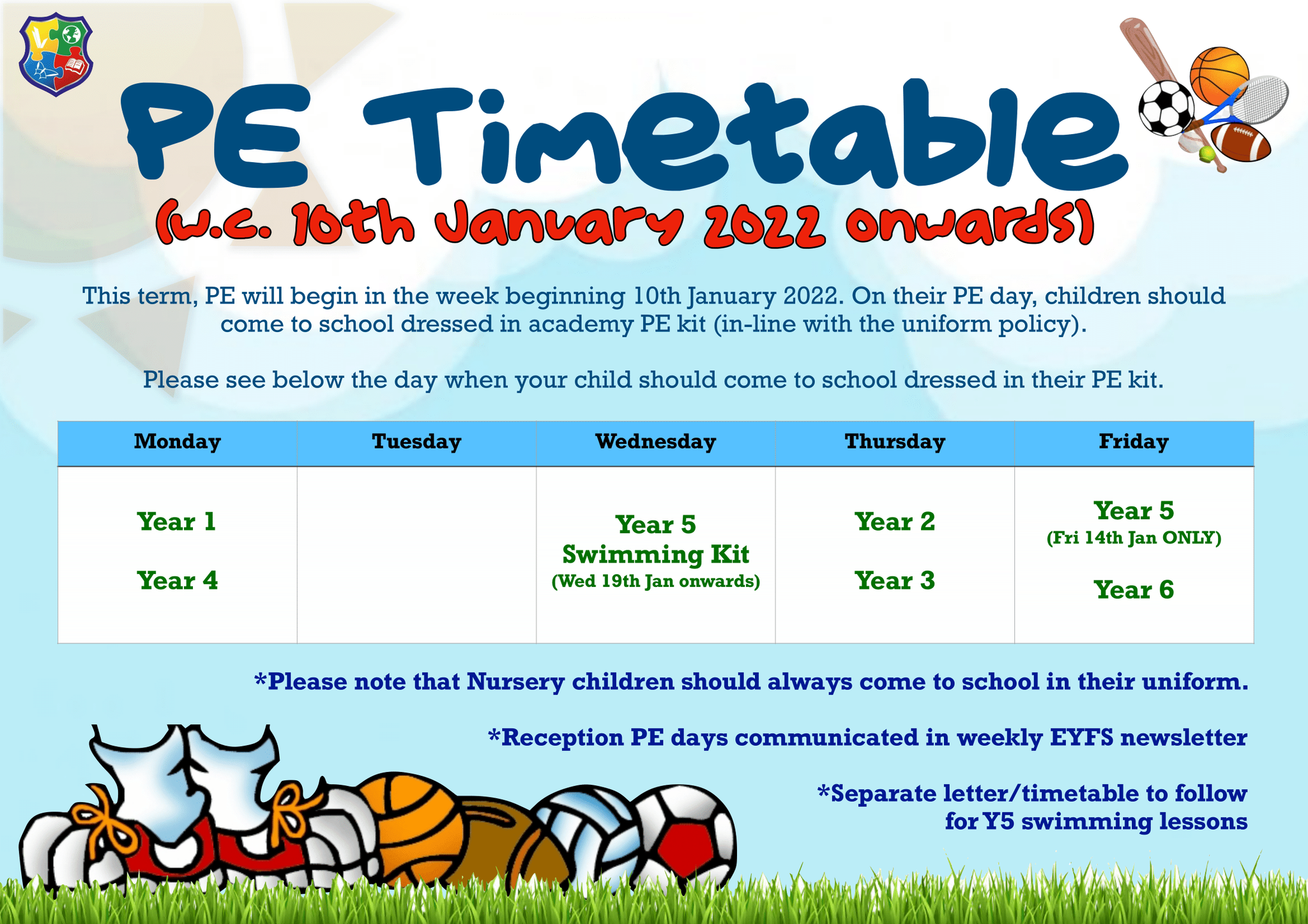 🏈 🎾 PE Timetable 🥅 ⚽️ See below... - Milton Primary Academy