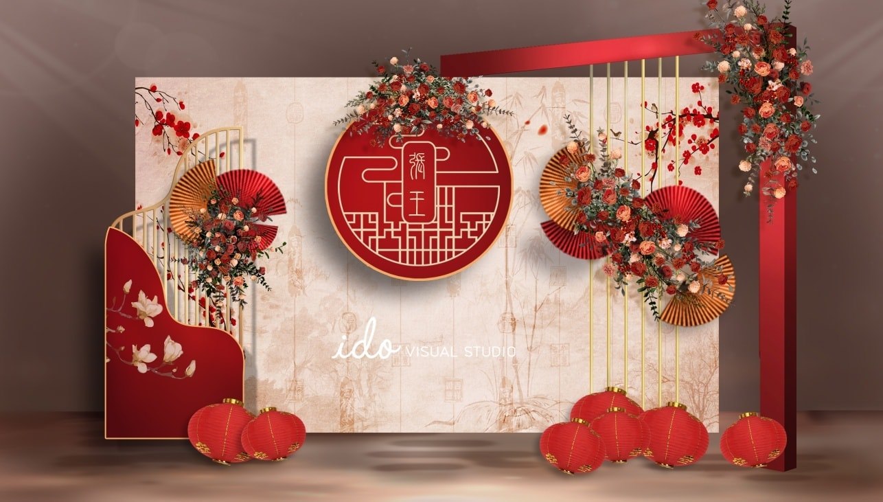 很多新人一直詢問中式背板，設計師趕快設計讓大家搶先看，紅色... - I do 婚禮佈置/派對佈置/抓周佈置道具租借 工作室 | Facebook