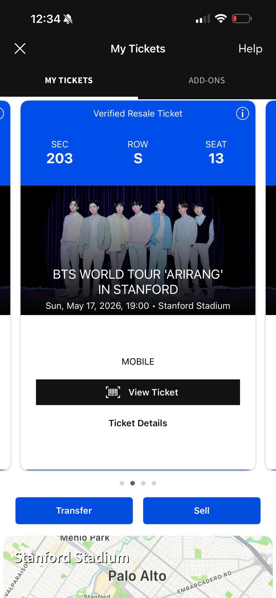 BTS Arirang tour tickets for sale at Stanford, CA
