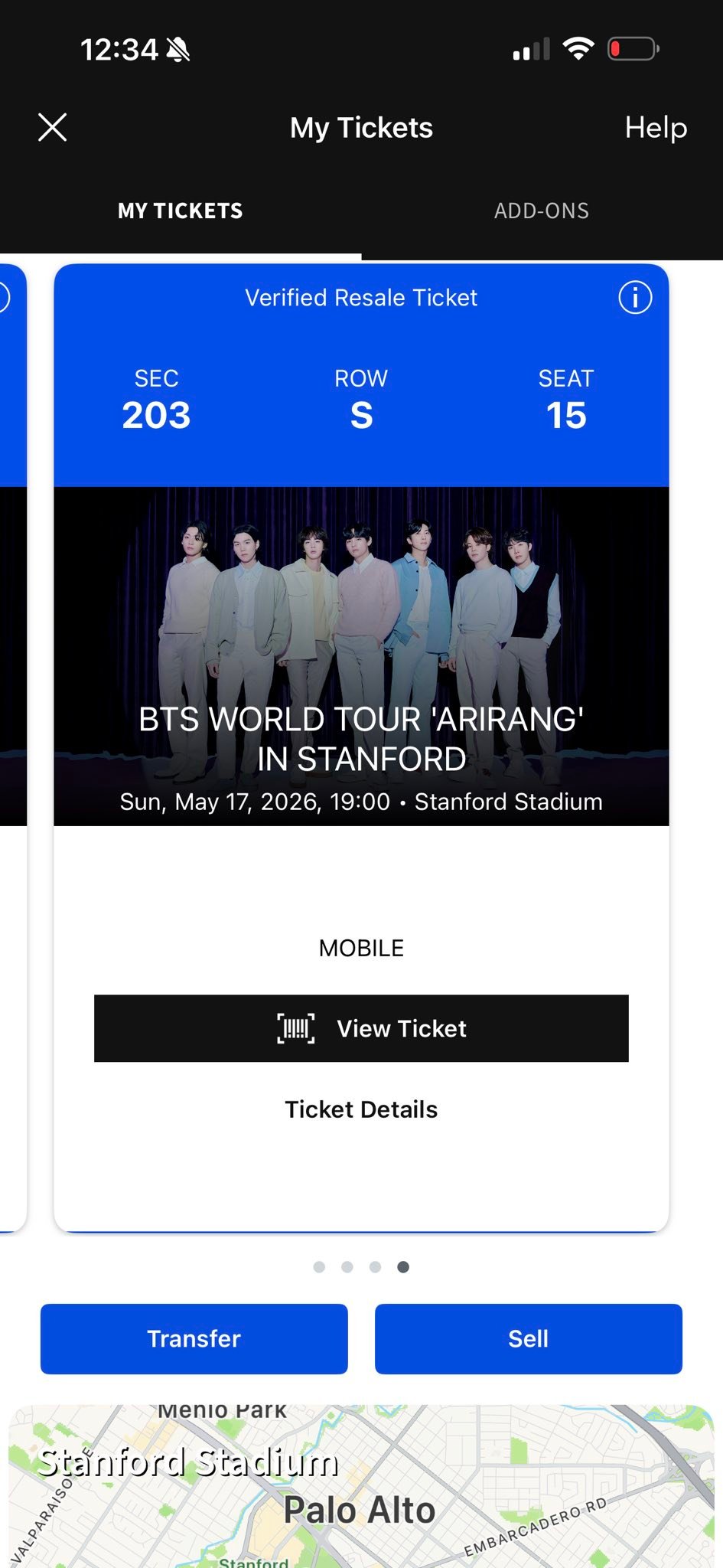BTS Arirang tour tickets for sale at Stanford, CA
