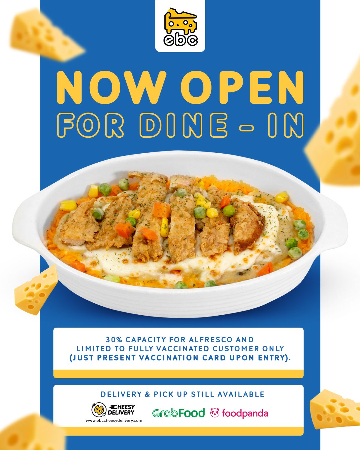 EBC - WE'RE OPEN FOR DINE-IN TODAY! 🧀 You can now...