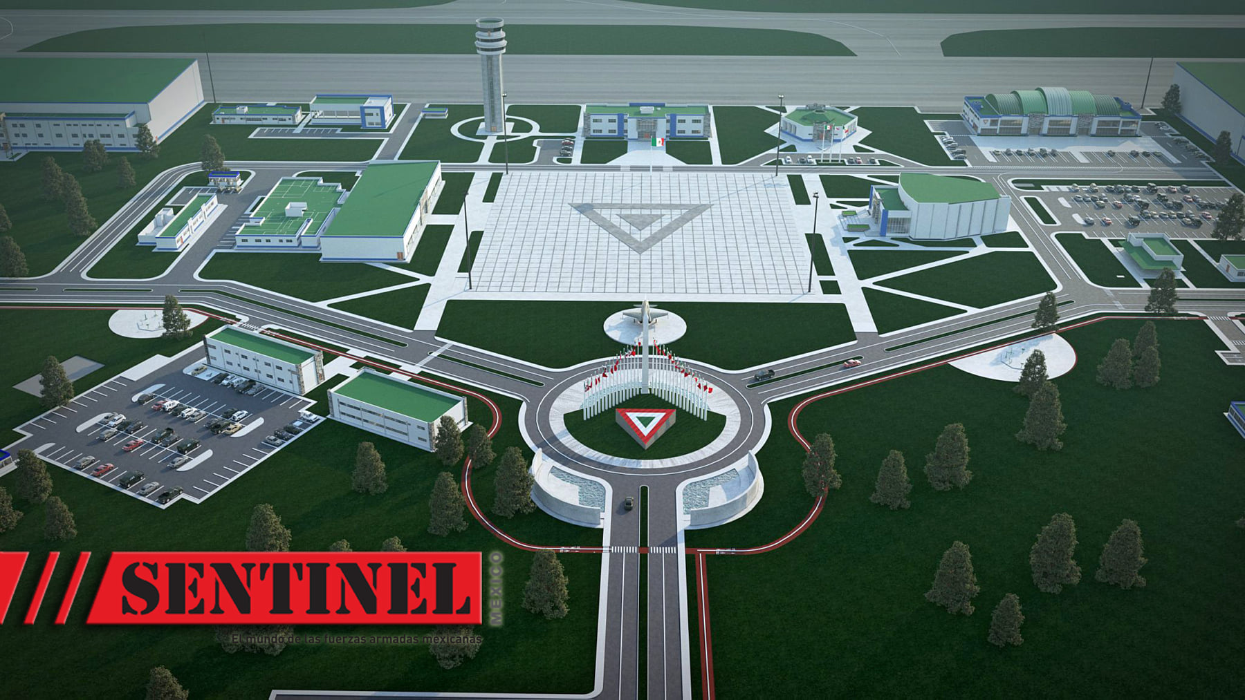 Sentinel México - Render de la plaza central, Comandancia de la Base ...