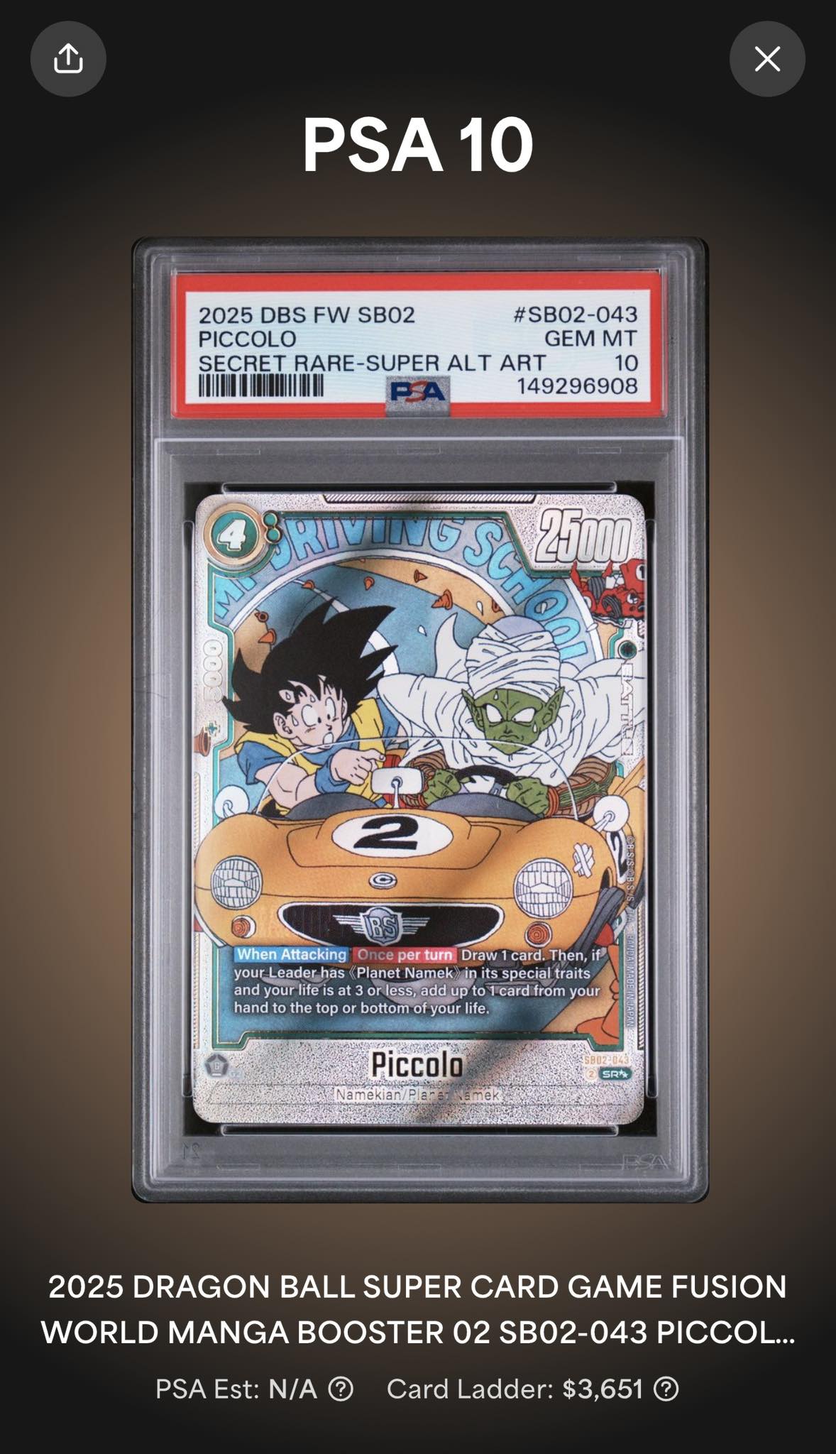 finally got graded ! X PSA 10 2025 DBS FW SB02 #SB02-043 PICCOLO