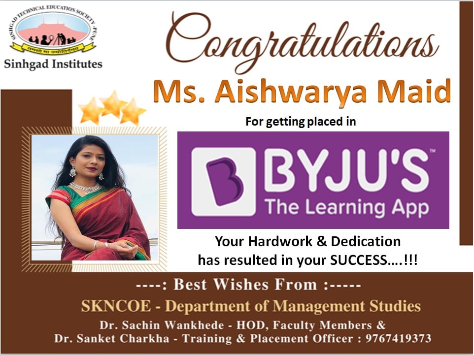 Congratulations Ms. Aishwarya Maid Placed in BYJU'S #byjus BYJU'S IAS ...