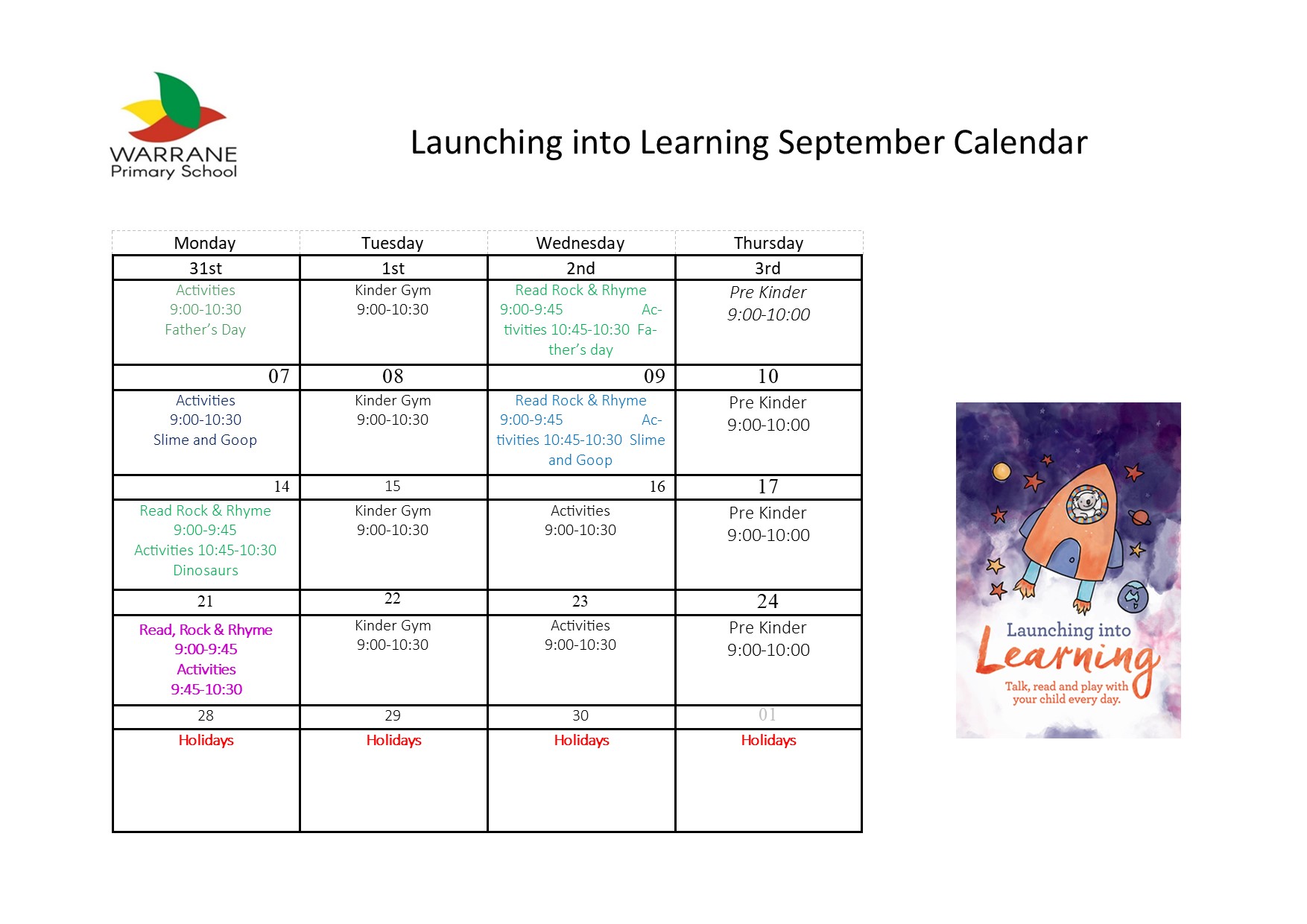 Here is our Launching into... - Warrane Primary School