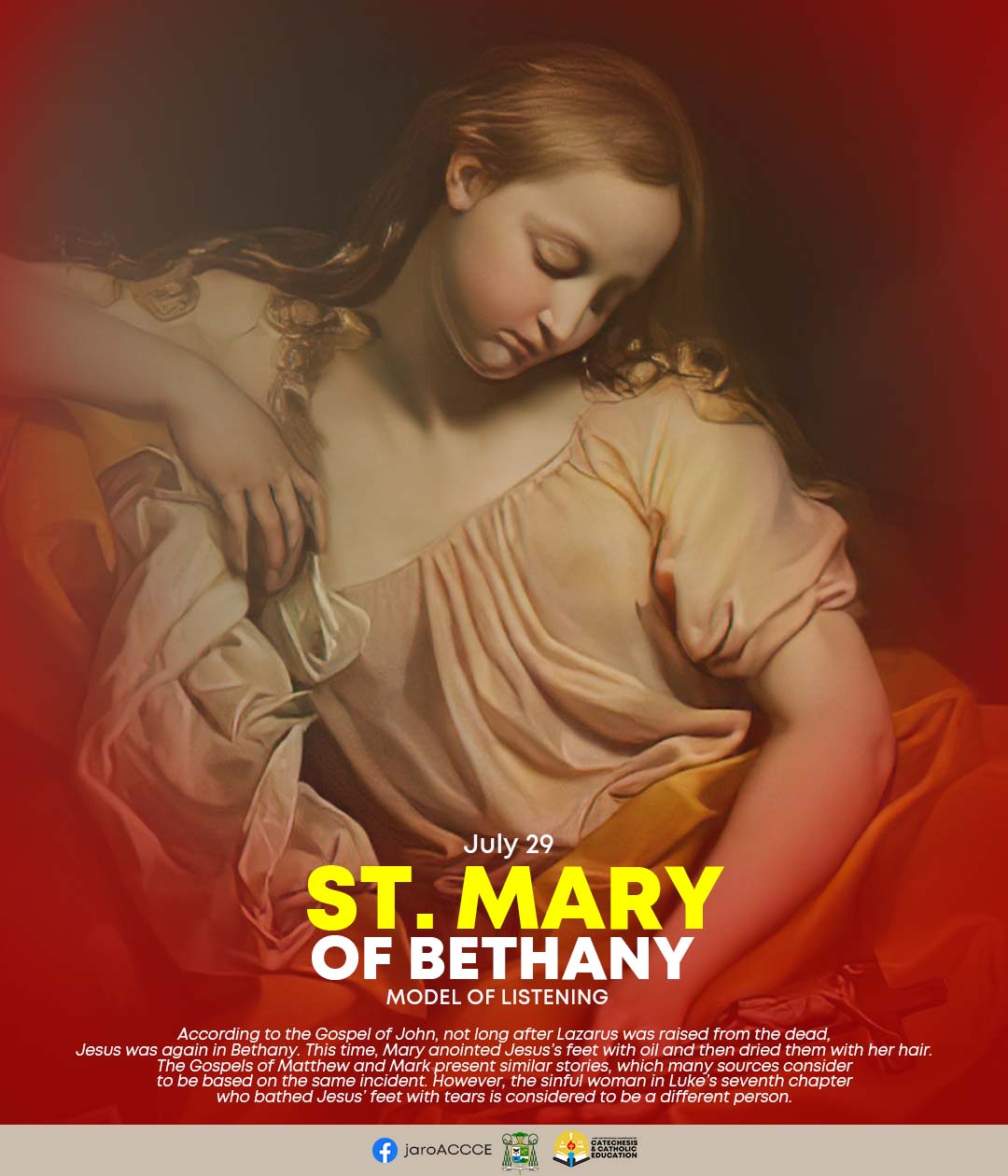 This day, JULY 29, we celebrate the MEMORIAL of ST. MARY OF BETHANY ...