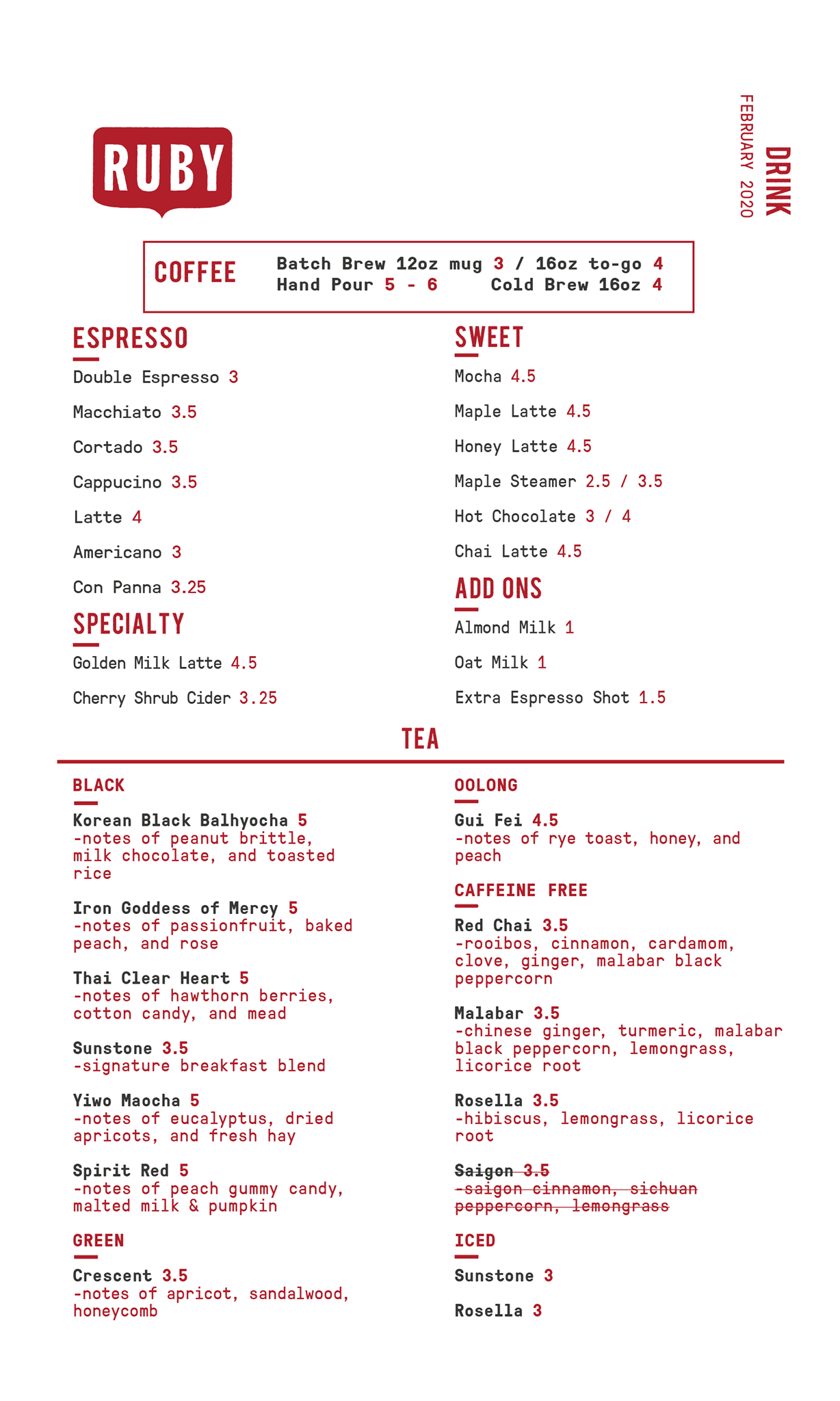 Updated menus for our Downtown... - Ruby Coffee Roasters