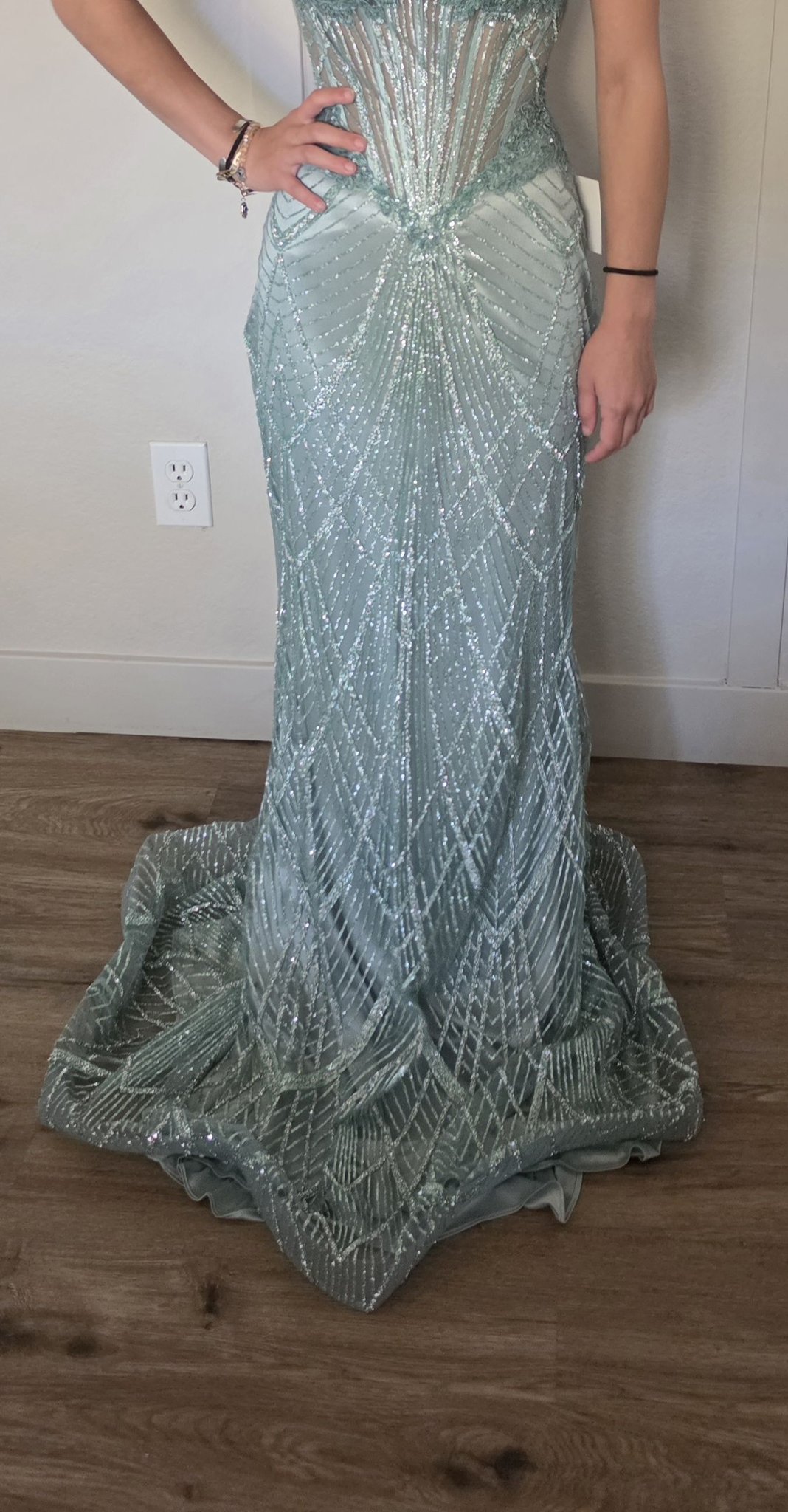 sequined prom dress Royal Blue Sequins Strapless Short Court Train Mermaid Prom Dress