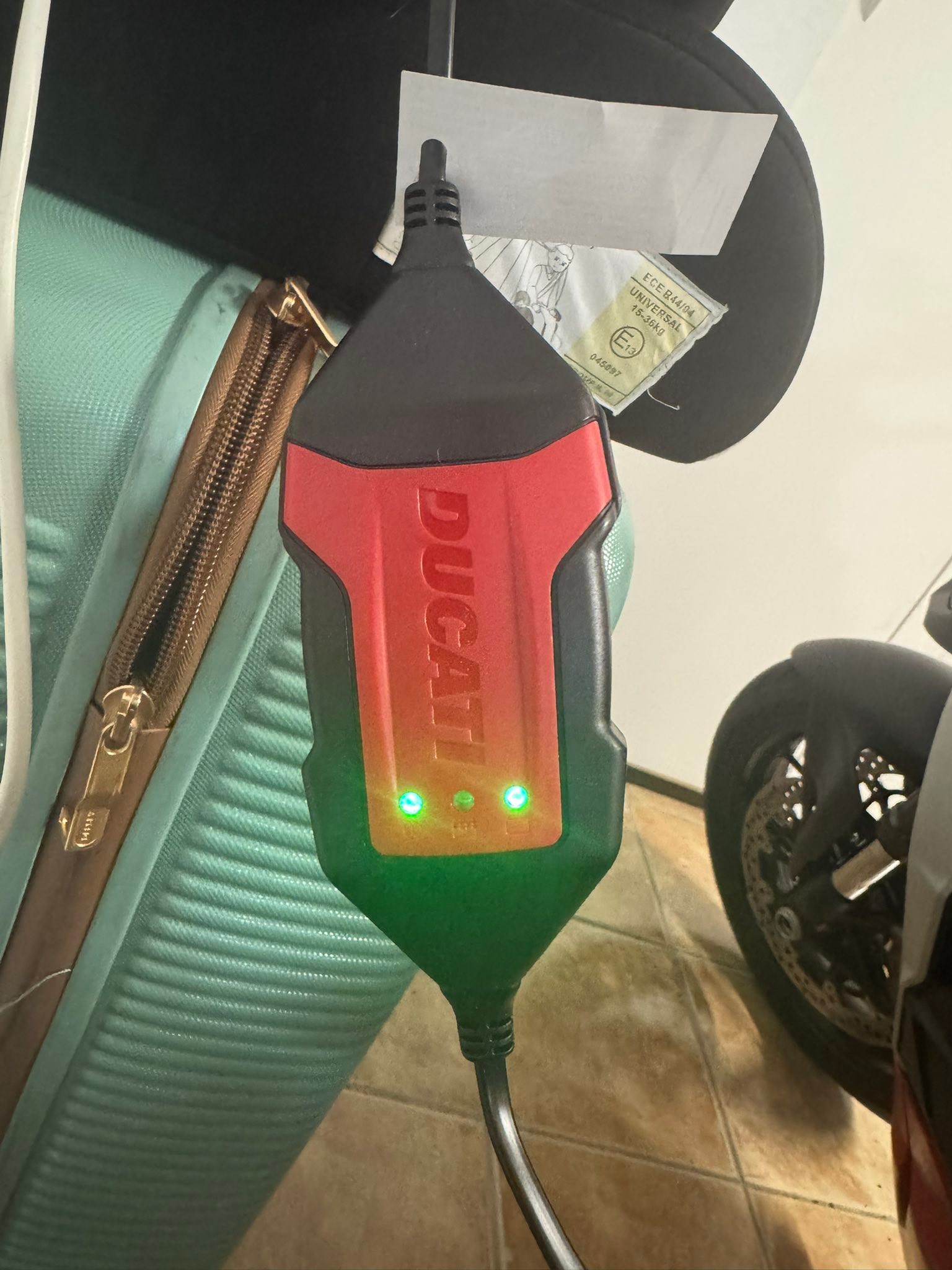 After fully charging the battery with the official Ducati charger 