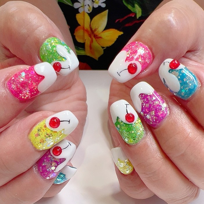 3Dパーツ ネイルパーツ クリームソーダ バブル カラフルソーダ カラフルクリームソーダ🍒 🧸💚💖💜💛💙🧸 #カラフルクリームソーダ