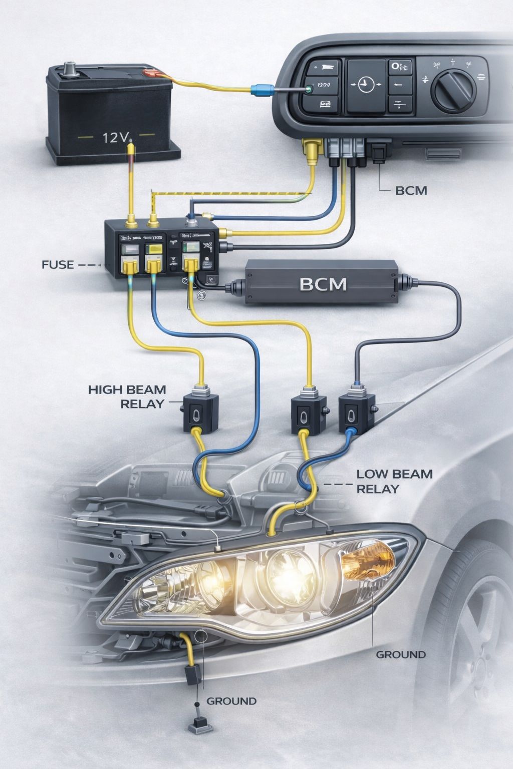 Hashir - The image is a diagram illustrating a car's headlight circuit ...