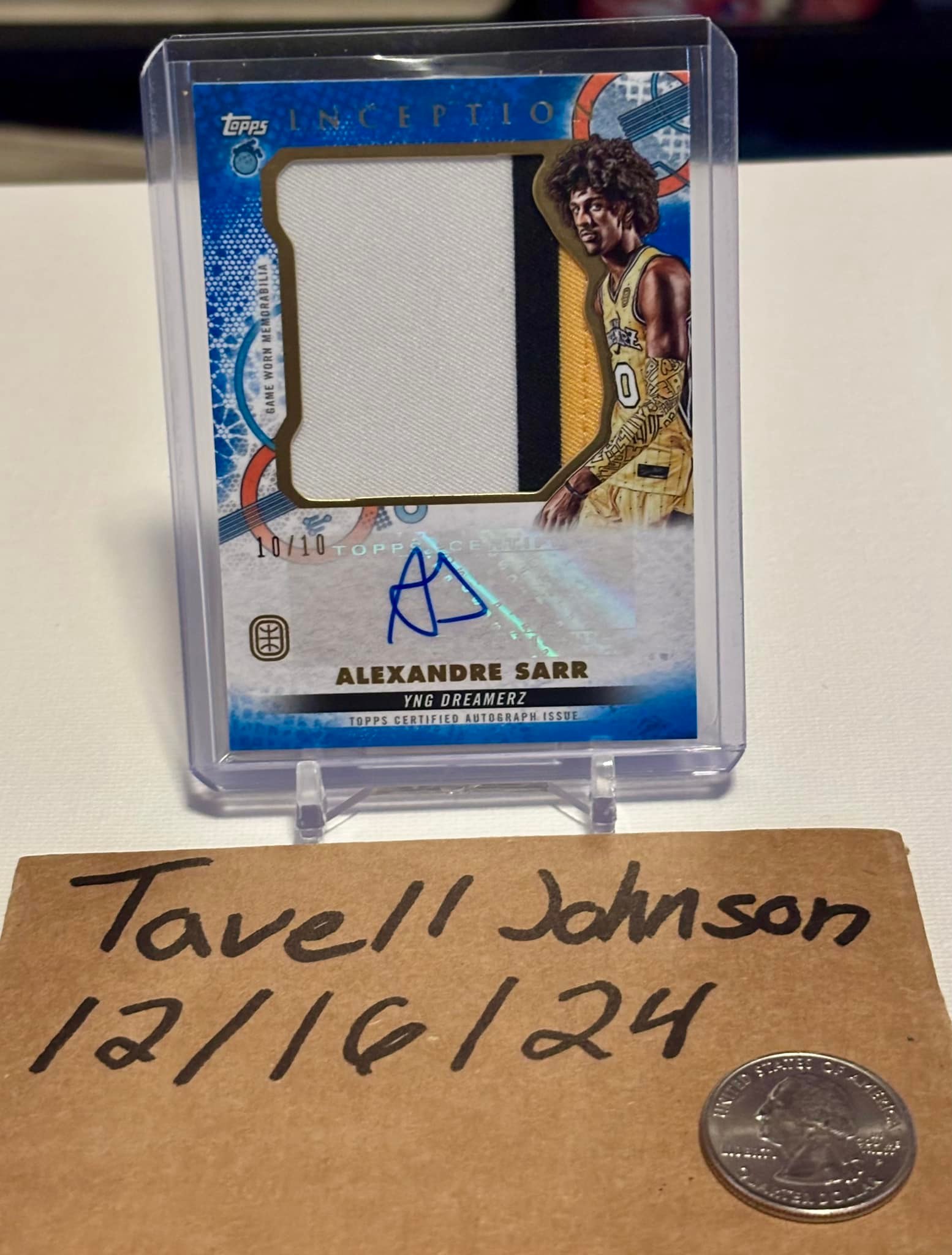 Alexandre Alex Sarr Topps Inception 2021-22 autograph auto relic 