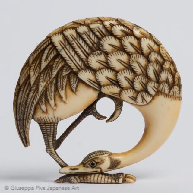 Early 19th century ivory crane netsuke for sale
