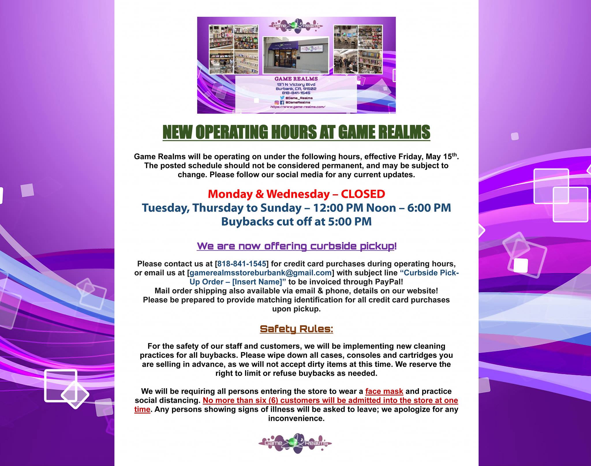 Game Realms - NEW OPERATING HOURS AT GAME REALMS Game...