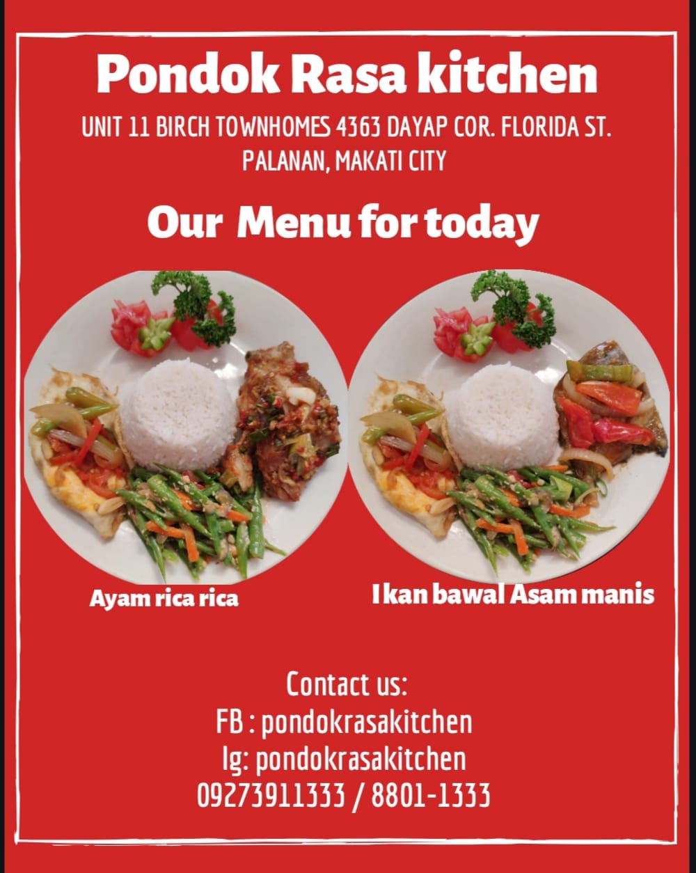 Pondok Rasa - Our Menu for today! #ayamricarica... | Facebook