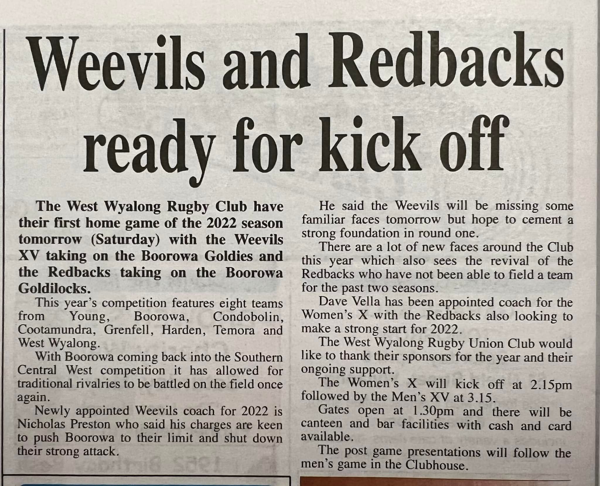 West Wyalong Rugby Union - Weevils and Redbacks - ⚫️🔴 Excitement is ...