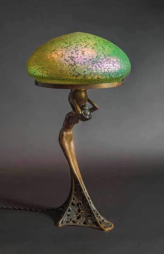 Art Nouveau Maiden Lamp by Gustav Gurschner & Johann Loetz Witwe