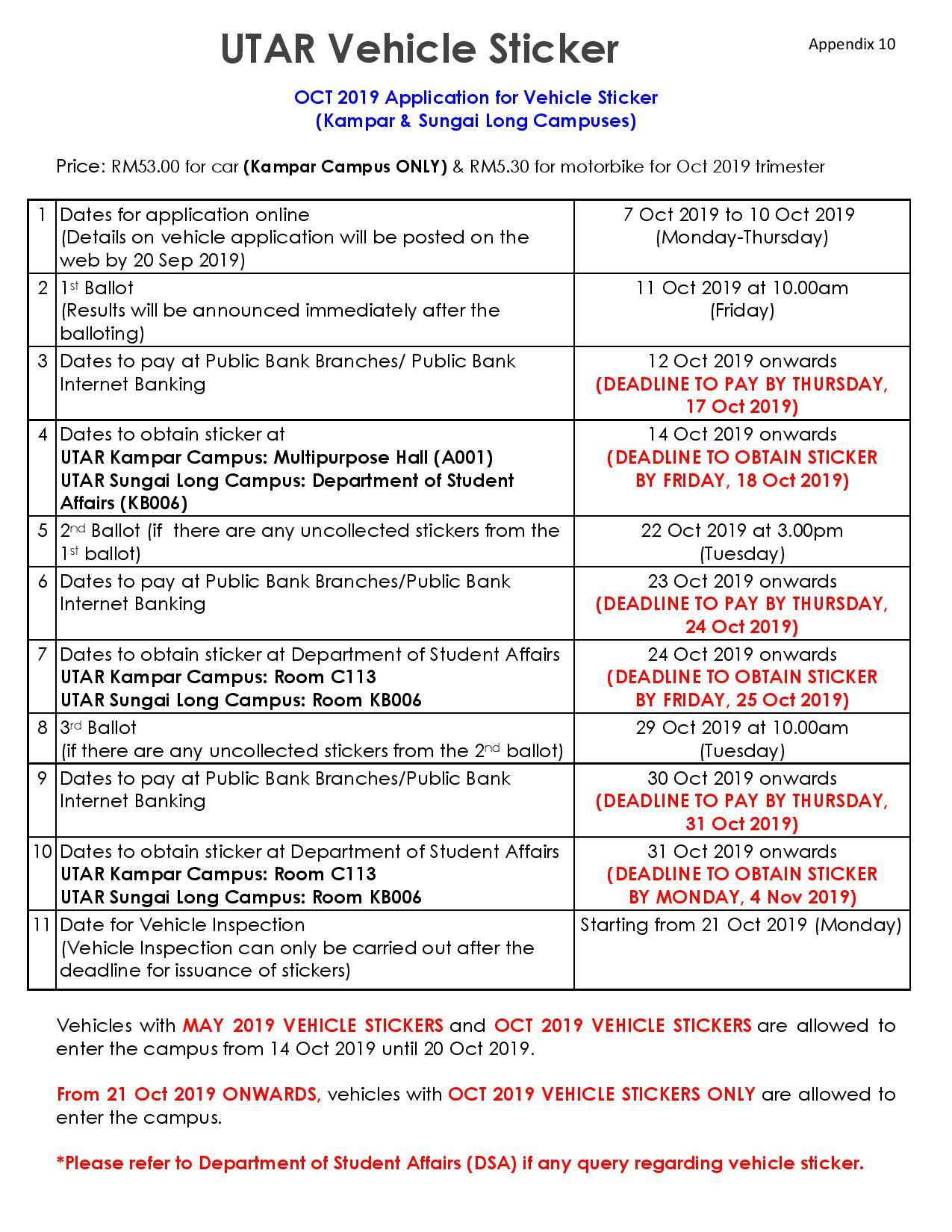 UTAR VEHICLE STICKER... - DSA - UTAR Sungai Long Campus