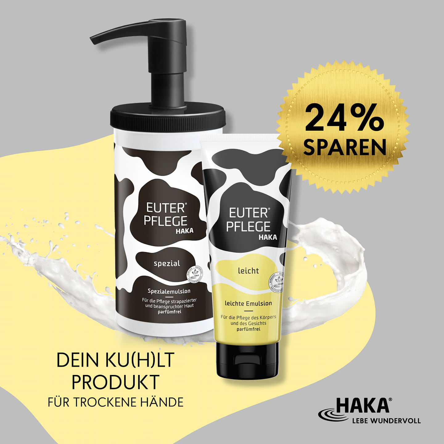 Mit der Euterpflege spezial. Jetzt für kurze Zeit im Kult-XXL-Spender. Pumpen, eincremen: Und deine Haut ist streichelweich. Herrlich! Ideal für raue Ellenbogen, Hände und auch: Füße. Die müssen ja eins A in