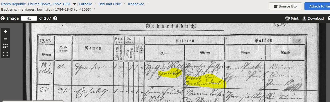 What is Theresia's last name in Czech genealogy records?