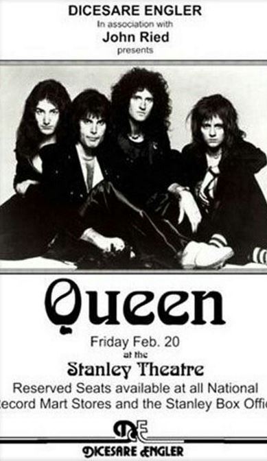 Queen performs at Stanley Theatre in Pittsburgh on February 20, 1976