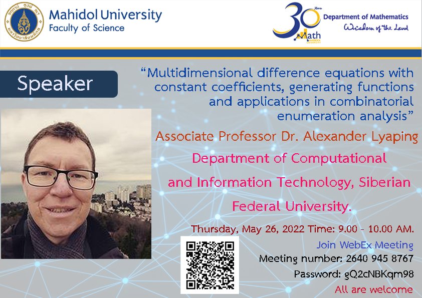 MATH MU - Special Seminar by Associate Professor Dr.... | Facebook
