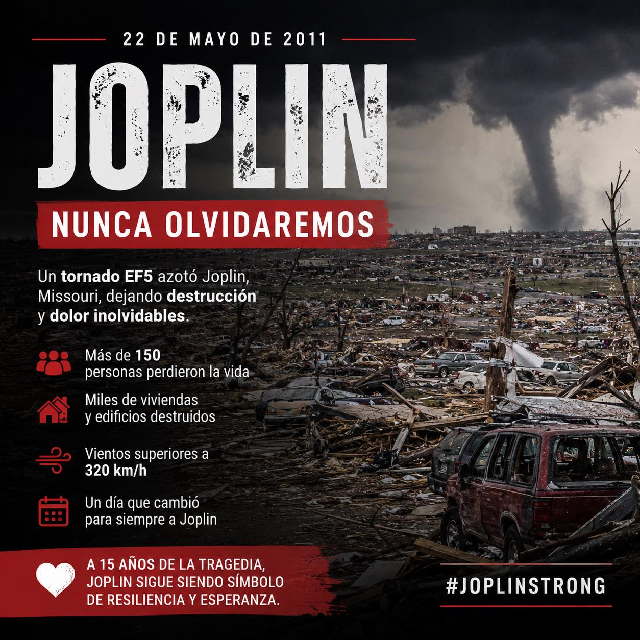 🌪️ Un tornado EF5 representa el nivel más alto de la Escala