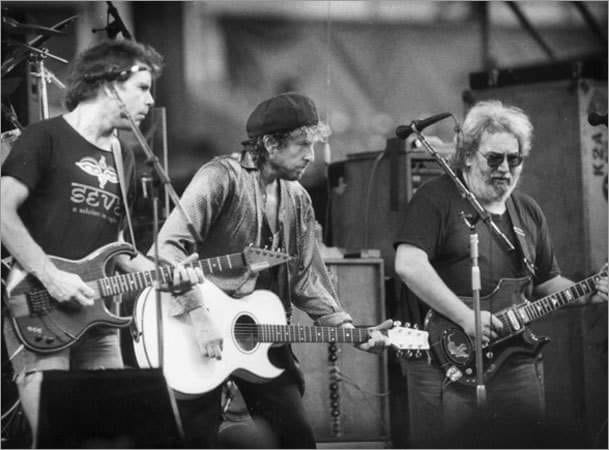 Bob Weir, Bob Dylan, Jerry Garcia - July 19, 1987 ? Credit: Jay 