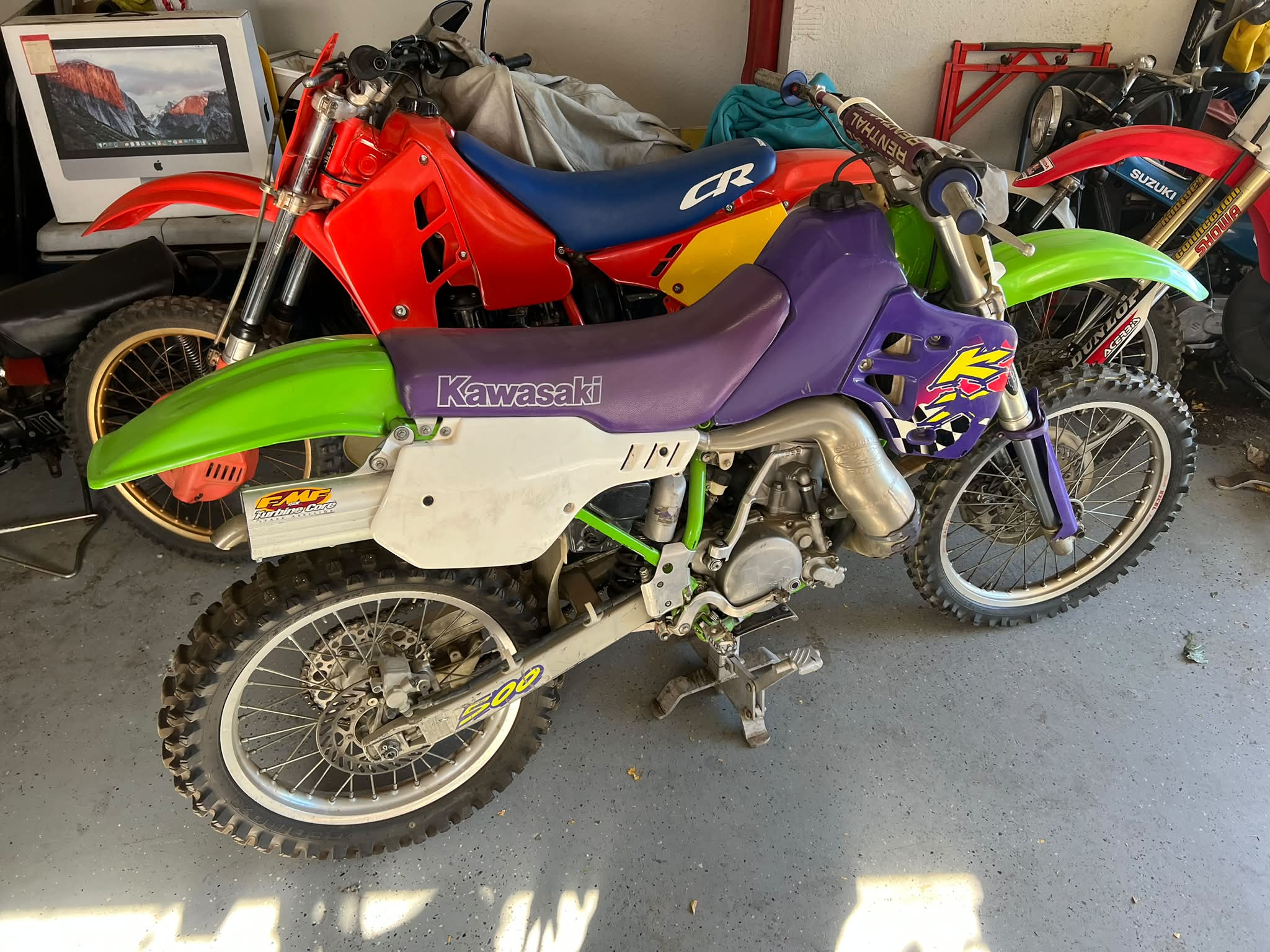 My 1987 Honda Cr500 and my 1996 kawasaki Kx500 Hulk which would