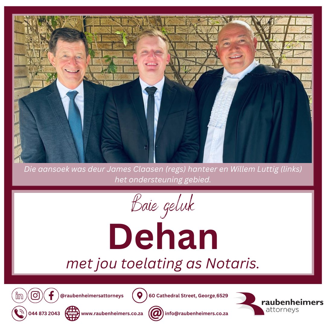 Raubenheimers - We congratulate Dehan du Plessis on his admission as ...