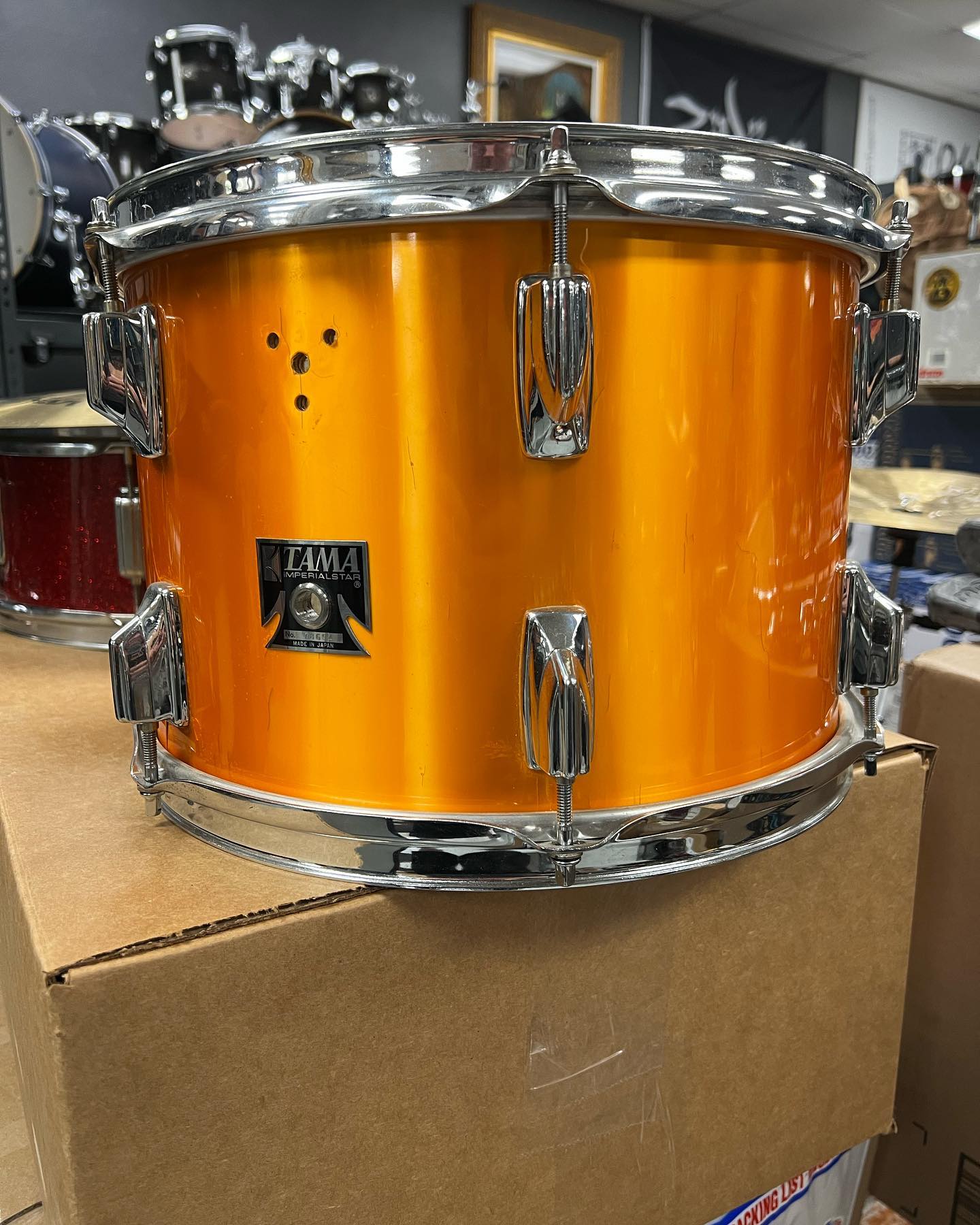 $75 Tama Imperialstar tom used. Such a cool funky color! 13x9