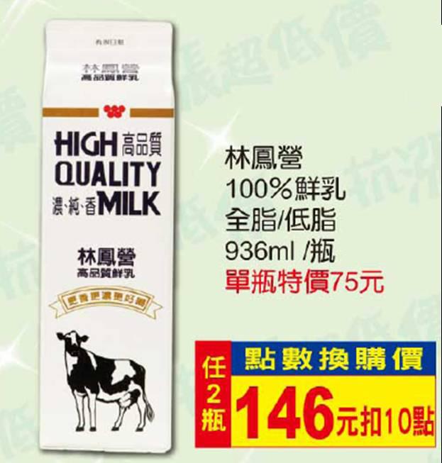 全聯福利中心 驚爆超低 哞 就像家裡真的養了一頭牛 應該會很臭吧xd 喜歡濃純香林鳳營鮮乳的粉絲有福囉 林鳳營100 鮮乳全脂 低脂936ml 瓶 單瓶特價75元 任2瓶扣紅利點數10點 換購價146元 優惠期間 3 31 4 18 Facebook
