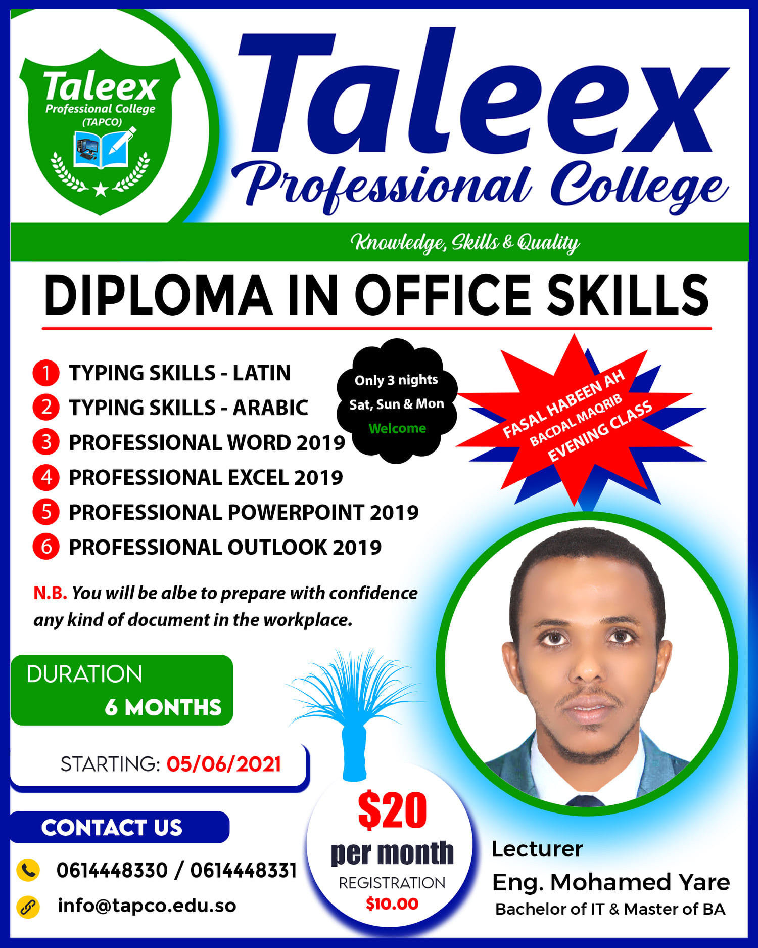 Taleex - #DIPLOMA_IN_OFFICE_SKILLS #NIGHT_CLASS / #FASAL_HABEEN_AH # ...