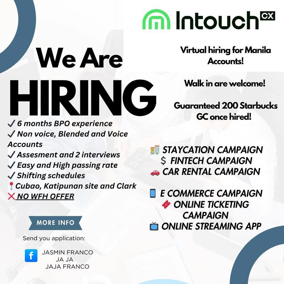 Call Center Universe PH | INTOUCH CX IS HIRING ‼️♥️ | Facebook