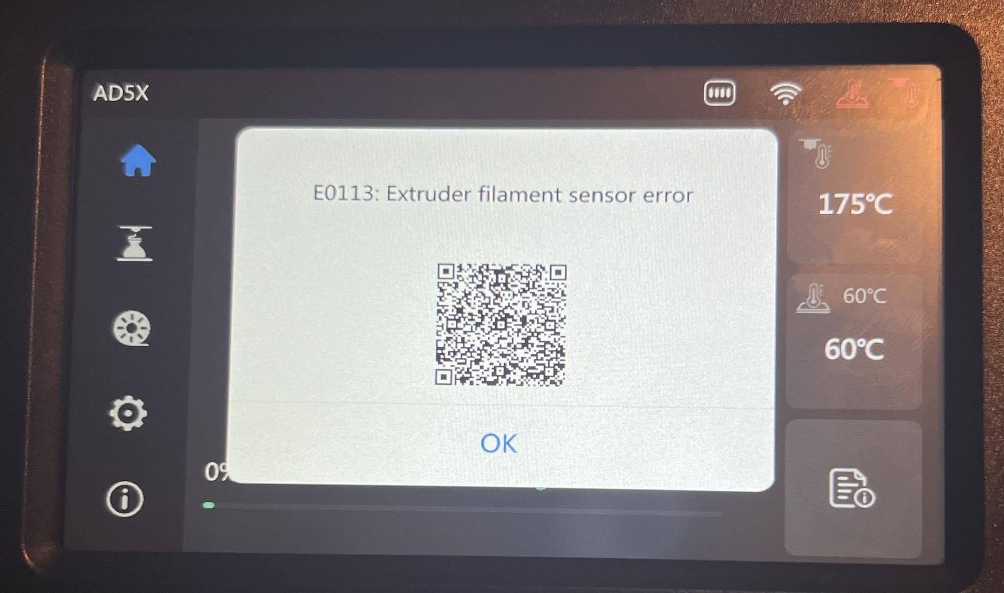 FLASHFORGE ADVENTURER 5 OWNERS GROUP | Hey guys I got an error message ...