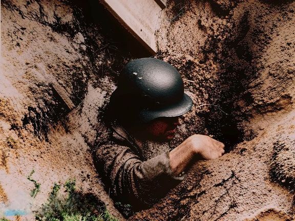 CH Inam - A German soldier digging his way out of sand which buried him ...