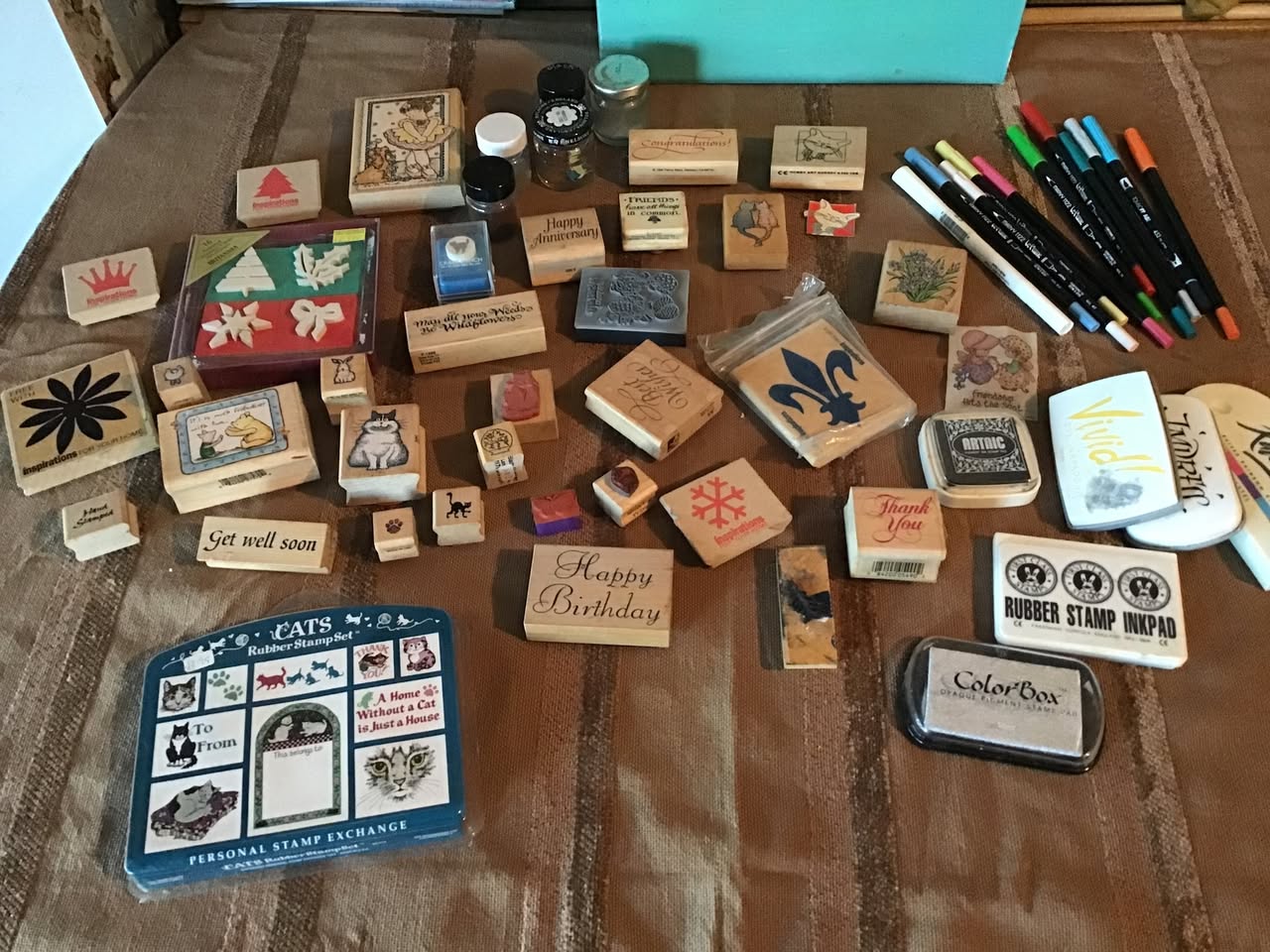 $22 lot or $3 each Lot of 8 wooden mounted rubber stamps  display picture 1