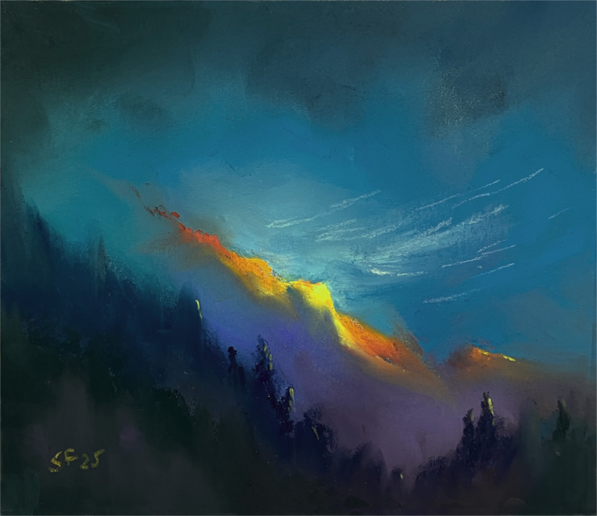 Summit Glow, a serene mountain landscape painting